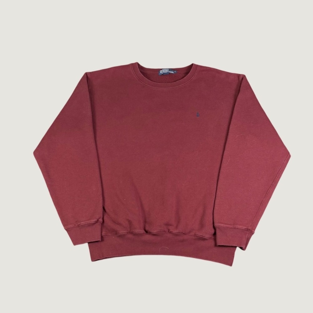 Polo Ralph Lauren Mens Crewneck Sweatshirt Large Burgundy Maroon Fleece Vtg